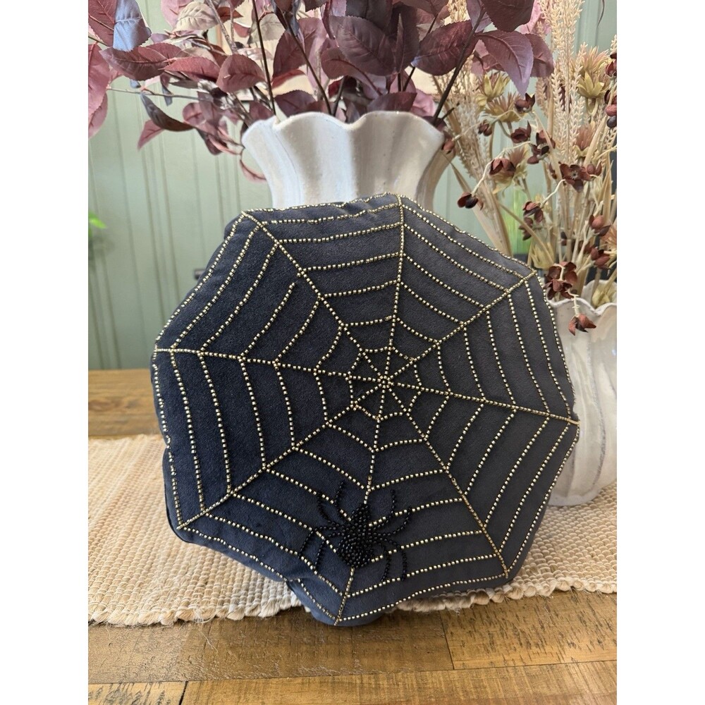 Shaped Beaded Web Pillow - Black/Gold - Threshold NEW
